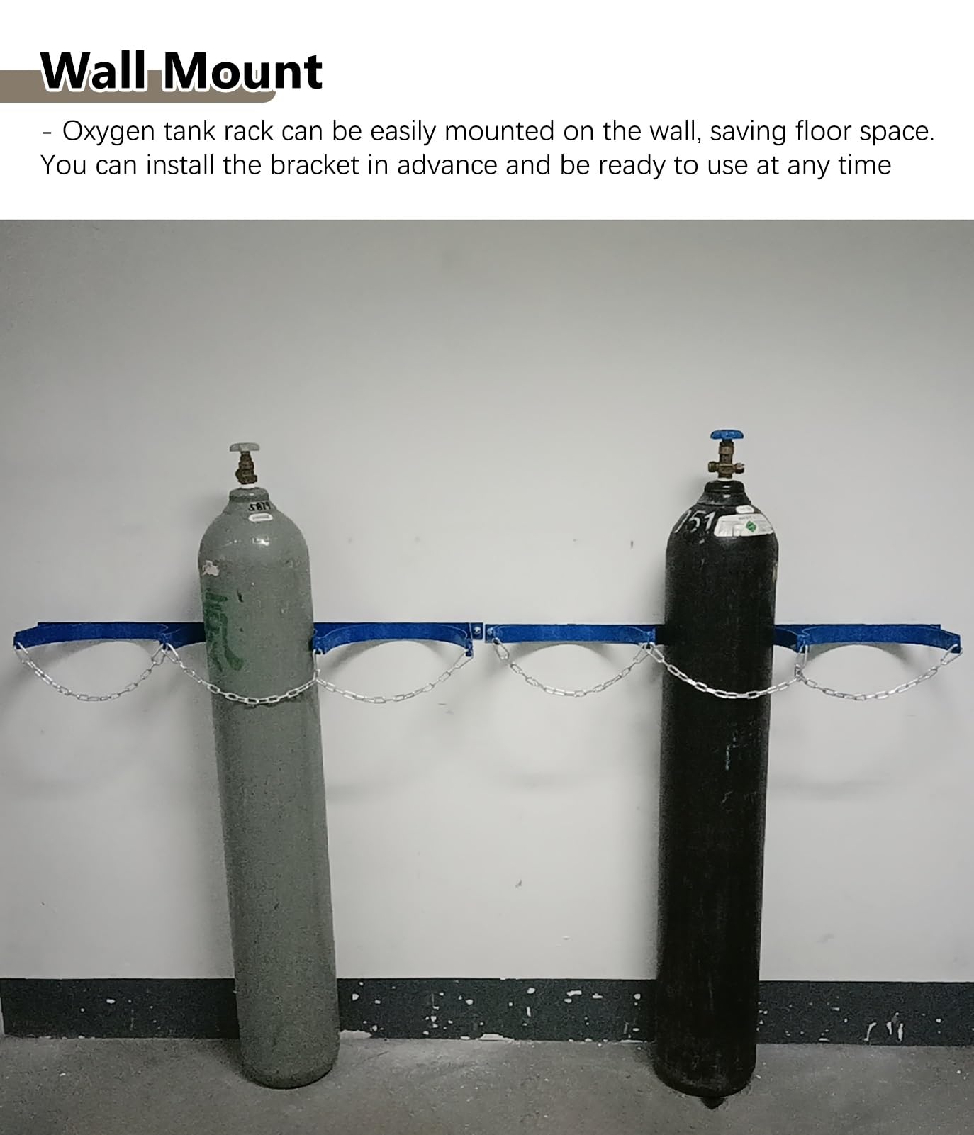 Montowany na ścianie uchwyt na zbiornik tlenu do zbiorników 14/26/37", uchwyt na butlę z argonem ze śrubami i łańcuchem, trwały stojak na gaz spawalniczy (L 95 cm (37 3/8)