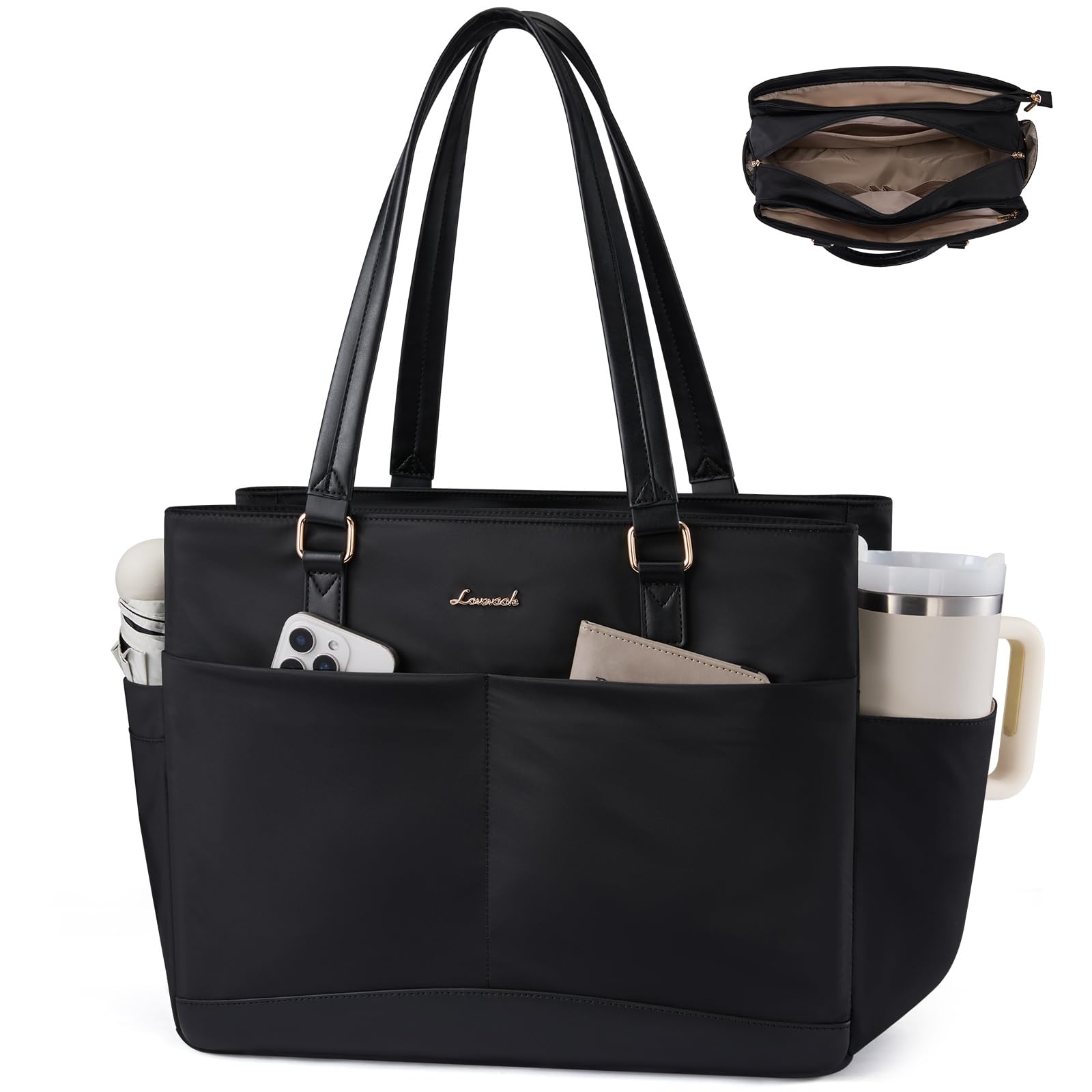LOVEVOOK Laptoptasche 17.3 Zoll Handtasche Damen Groß Shopper Tote Bag mit Reißverschluss Arbeitstasche Lehrertasche Aktentasche Bürotasche Einkaufstasche Handbags Women für Uni Schule Business Work