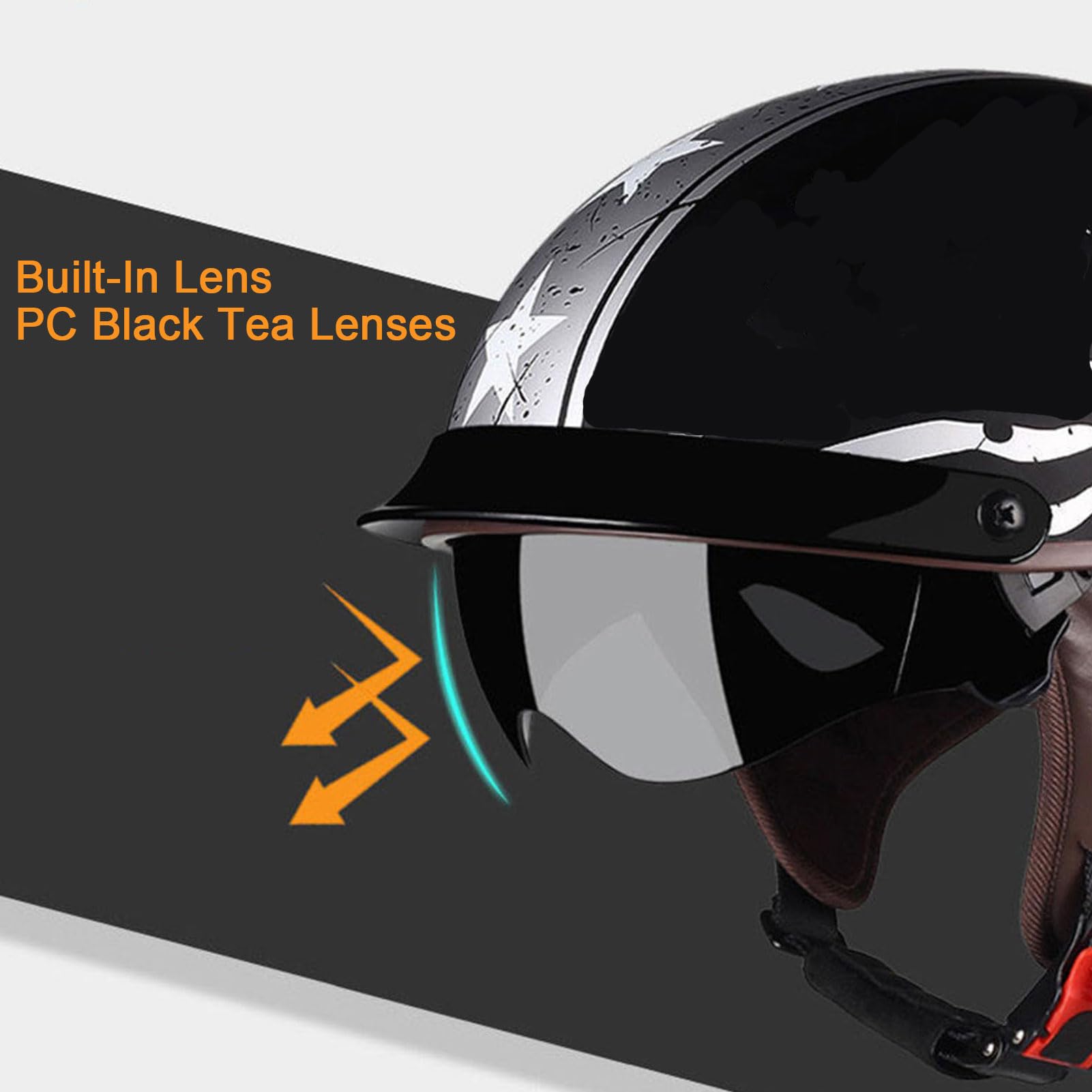 Niemiecki styl kasku motocyklowego z goglami, zabytkowy kask motocyklowy typu jet, zatwierdzony przez DOT/ECE, kask otwarty do motocykli typu cruiser skuter wycieczka, XL=59-60cm,Style1