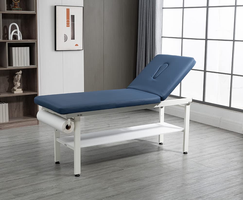 27.6" Width Comfortable Fixed Height Medical Exam Table Backrest Adjustable with Paper Holder and Breath Hole for Clinic Lab Treatment (Blue)
