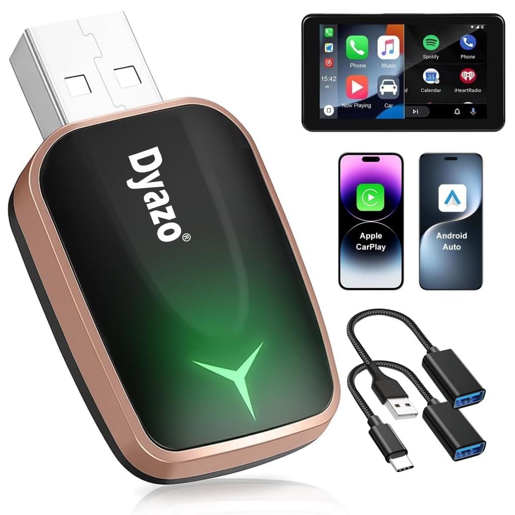 Dyazo 2-in-1 Wireless CarPlay & Android Auto Adapter | Upgrade Wired Systems to Wireless | Bluetooth Pairing | for Cars with OEM Wired Systems | Compatible with iOS & Android (Black)-image-0
