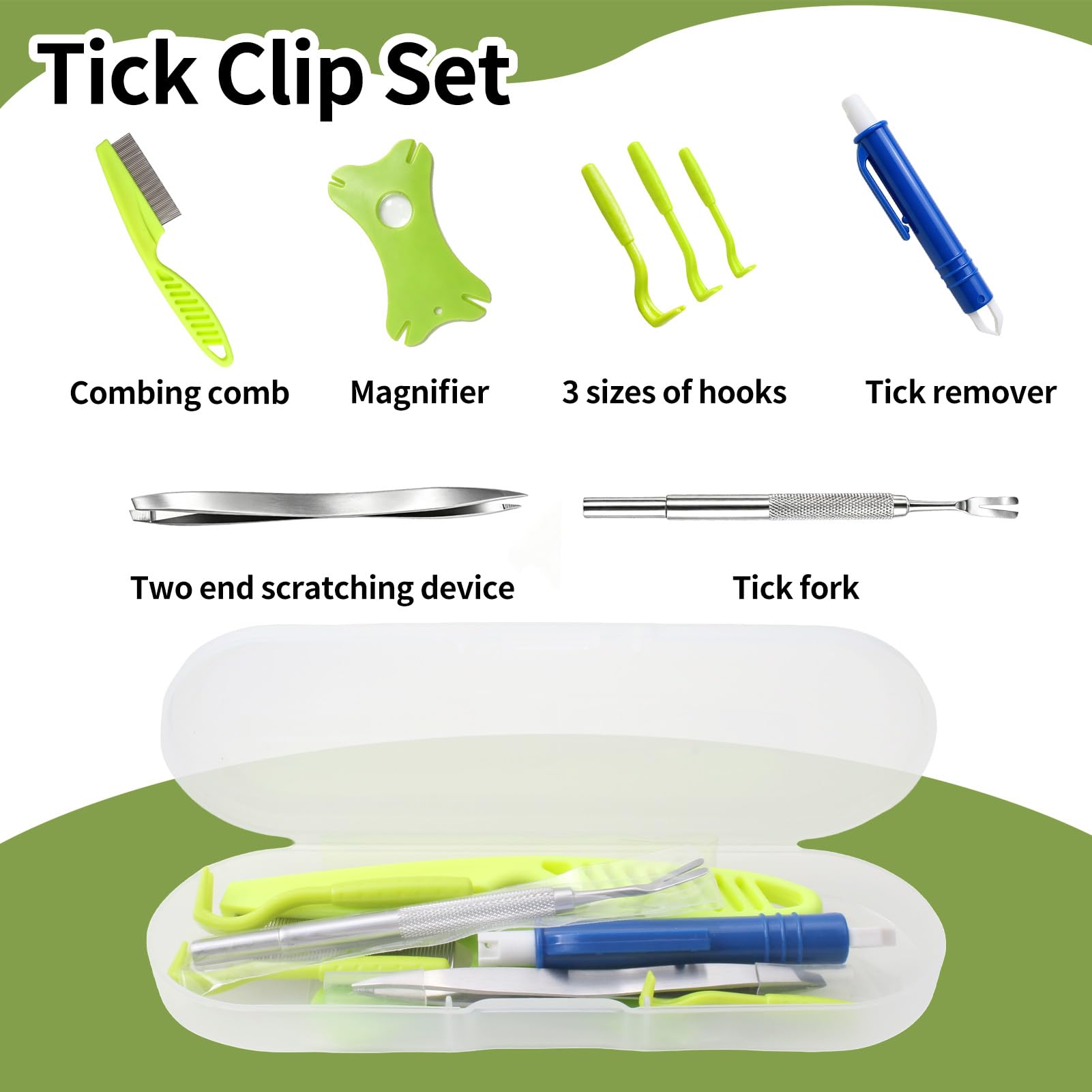 Zeckenzange 9 In 1 Set Mit Etui, Zeckenhaken und Zeckenkarte Komplettset für Hunde Katze Mensch, Zeckenpinzette und Zeckenschlinge zur Sicheren Zeckenentfernung