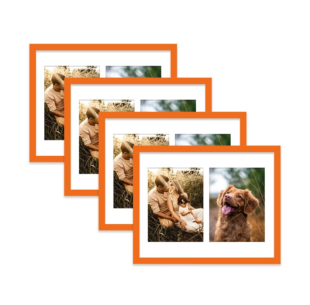 Orange Multi Photo Frame - Holds 2 x 8x6 Pictures, Family Collage Picture Frame for Wall Display, 14x11 Frame size, Set of 4