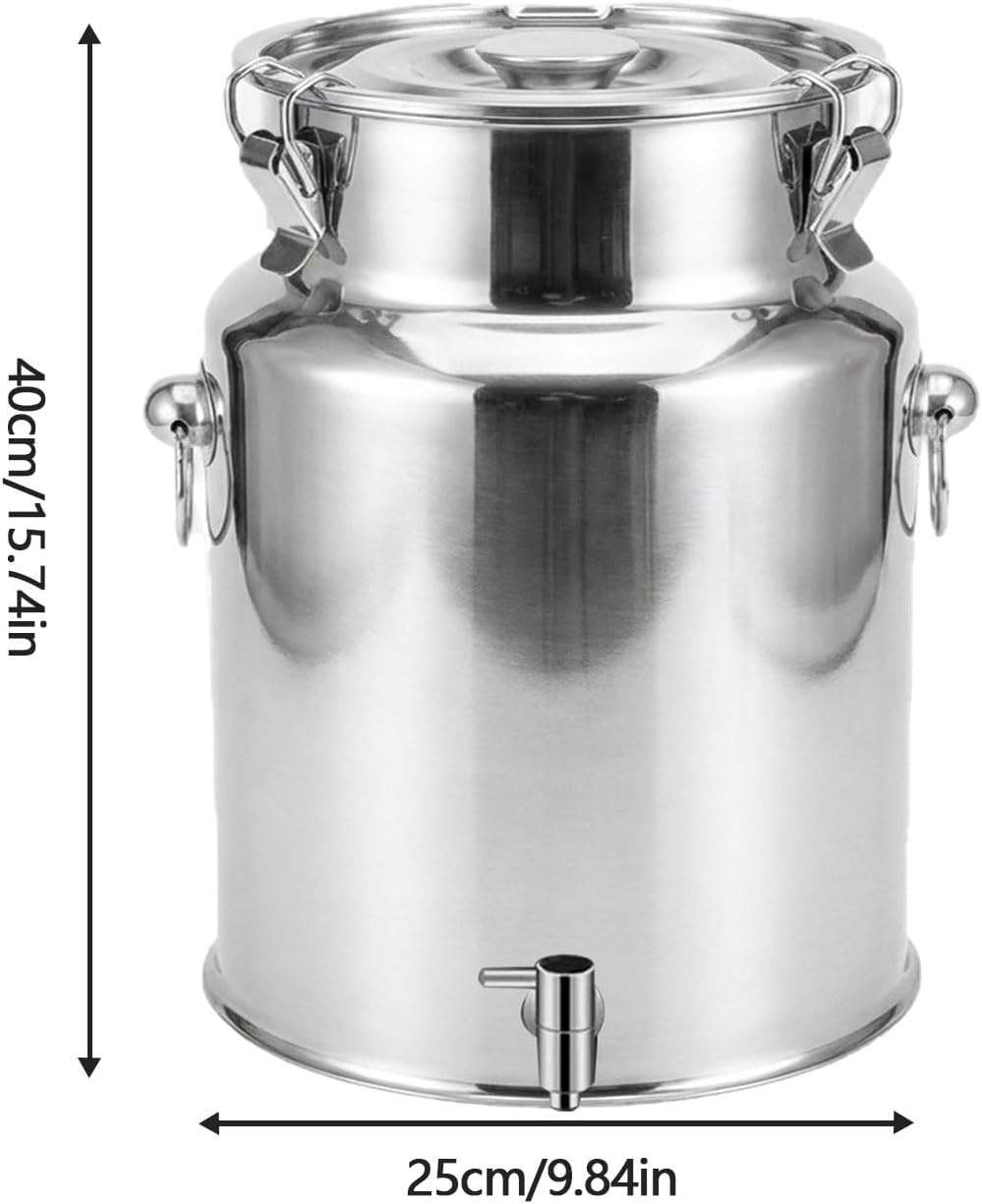 AIZYR Stainless Steel Milk Bucket, Milk Can with Spigot Airtight Canister Milk Jug Liquid Storage Container for Milk Wine Oil Grain Rice,18L 25x40CM