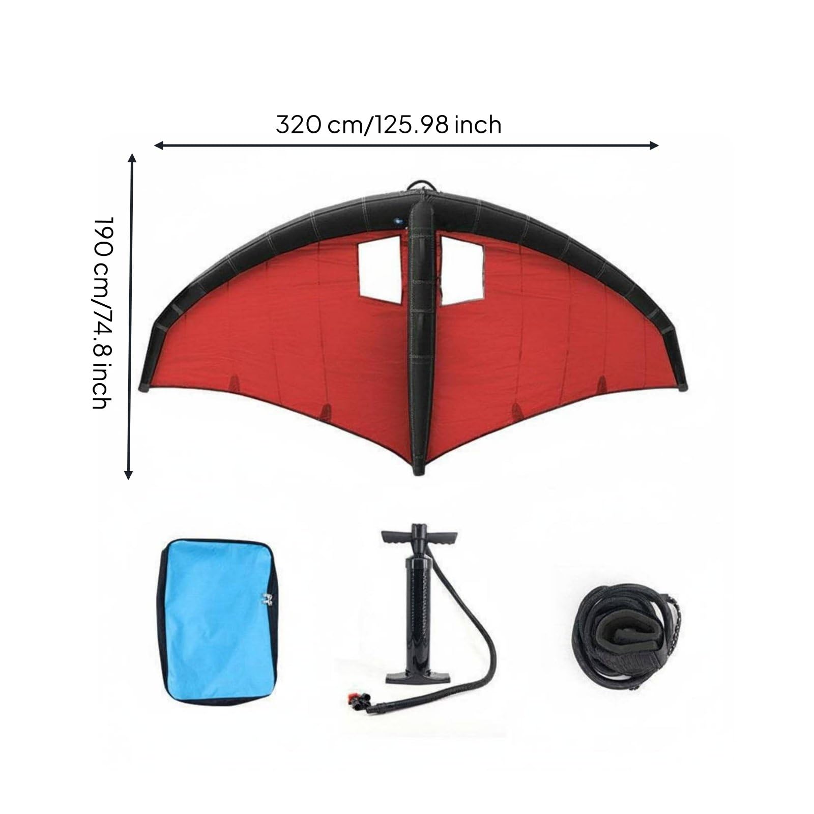 predolo Inflatable Surfboard Aufblasbares Surfbrett Hydrofoil Wingfoil Board Komplettset mit Carbongriffen Und Robustem Rahmen für Müheloses Manövrieren, 5m2, Rot+Schwarz+Fenster