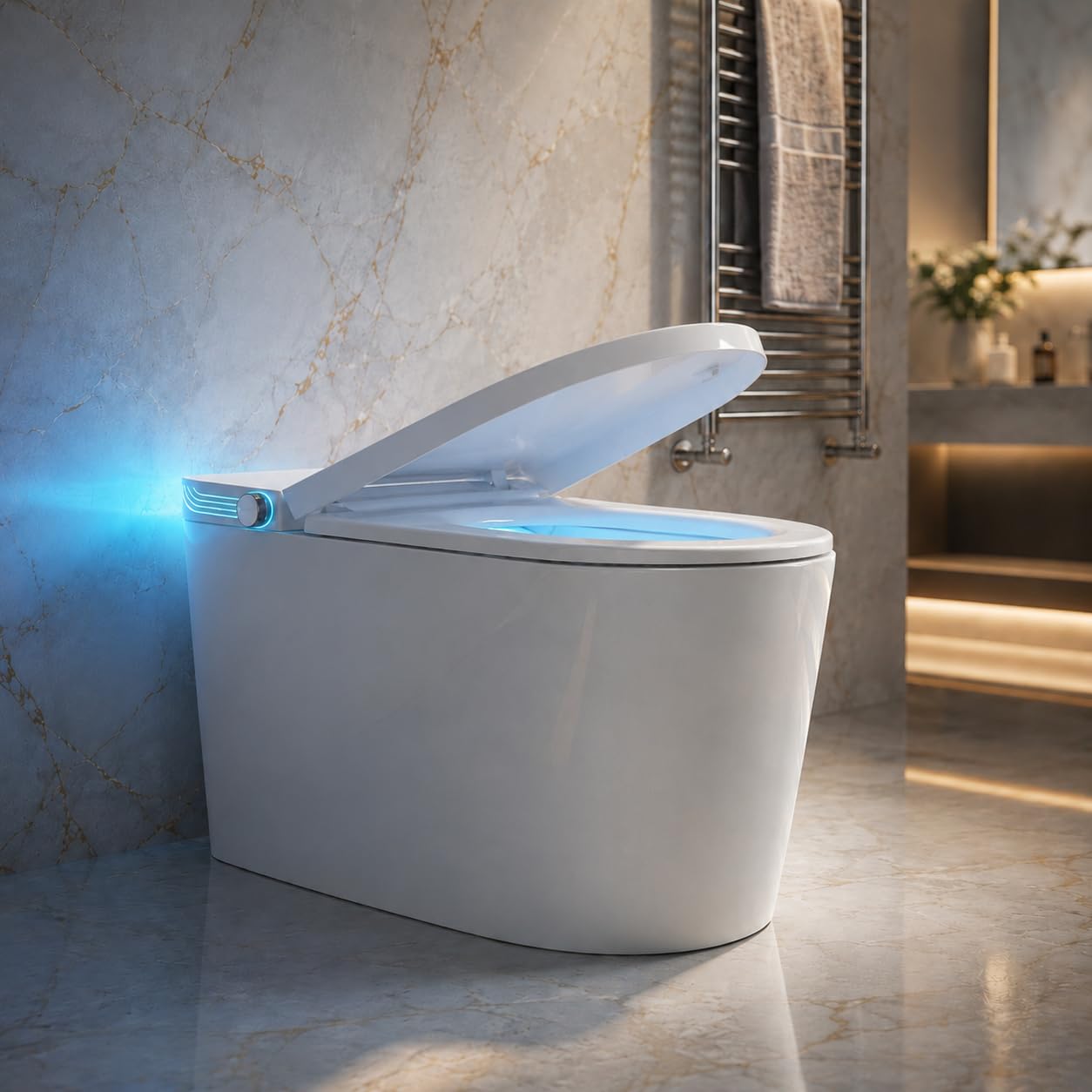 NoveraGlobal Luxury Smart Automatic Toilet Commode with Remote Control | Auto Open Lid & Foot Sensor Touchless Flush | Heated Seat, Warm Water Bidet & Dryer | Hidden Tank Inside | 700x400x450 mm-image-10