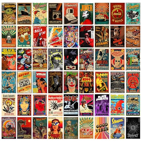 Image of MODERN GALLERY MART Pack of 54 Vintage Wall Collage Kit Posters - 4 x 6 Inches Posters for Wall Decoration - Wall Art For Bedroom, Office, Living room, Dorm room - Glue Dots Included