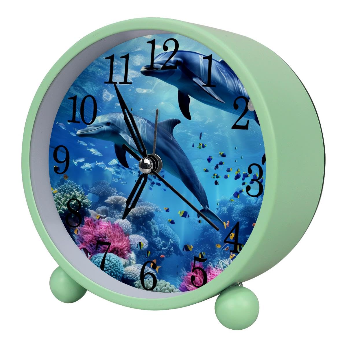 Alarm Clock Underwater Dolphins Corals, Silent Non-Ticking with Night Light