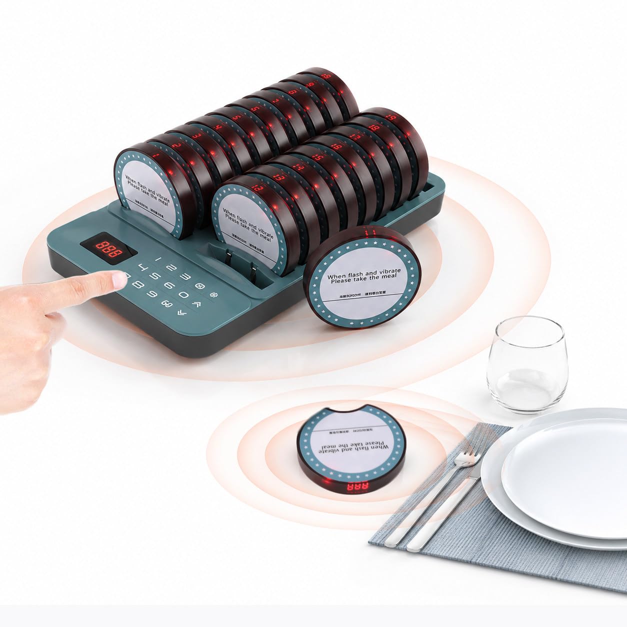 JSMDLN Restaurant Pager System,16/20 Wireless Pagers,with Vibration, Flashing and Buzzer,1640ft Long Range Pagers,Restaurant Buzzers for Restaurants Bar Shop Hotels Clubs 20*Receiver