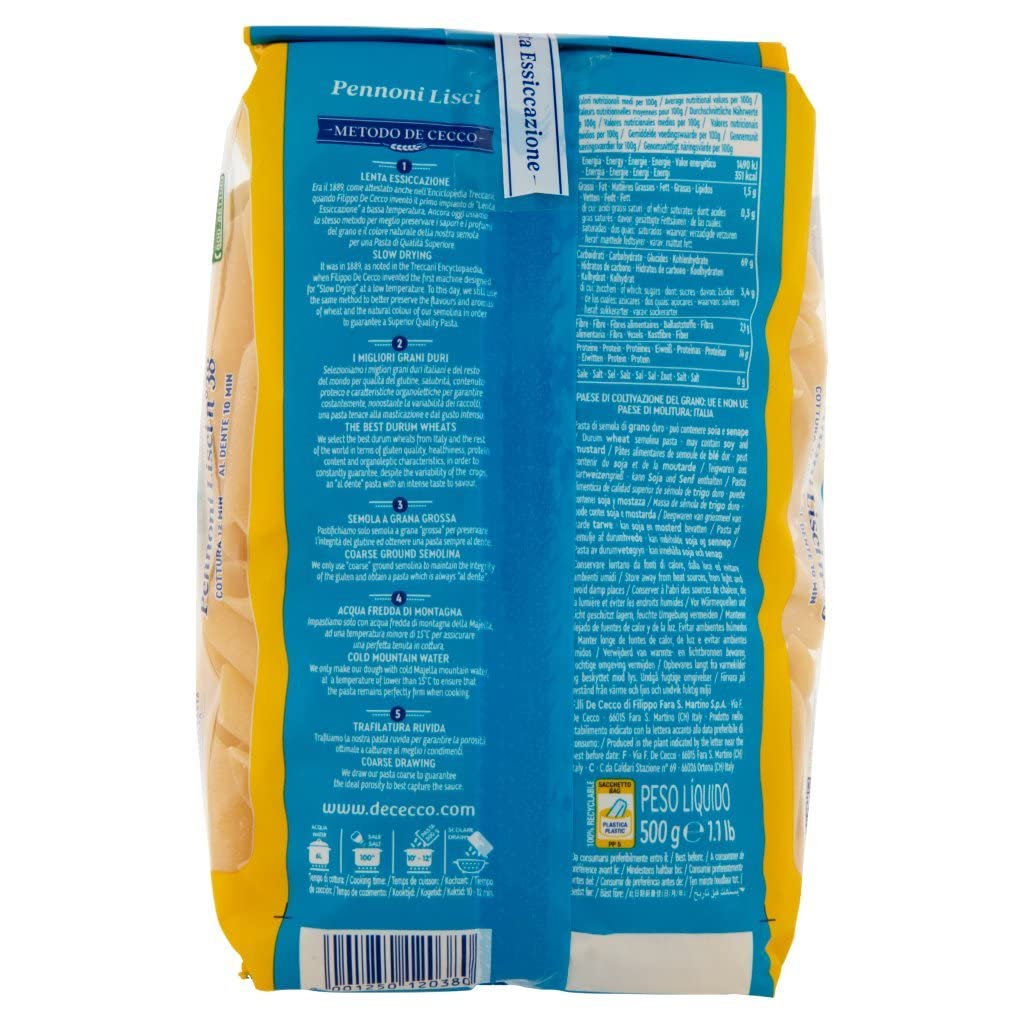 Italian Gourmet Pennoni Lisci N.38 pâtes 100% italiennes 24 x 500g
