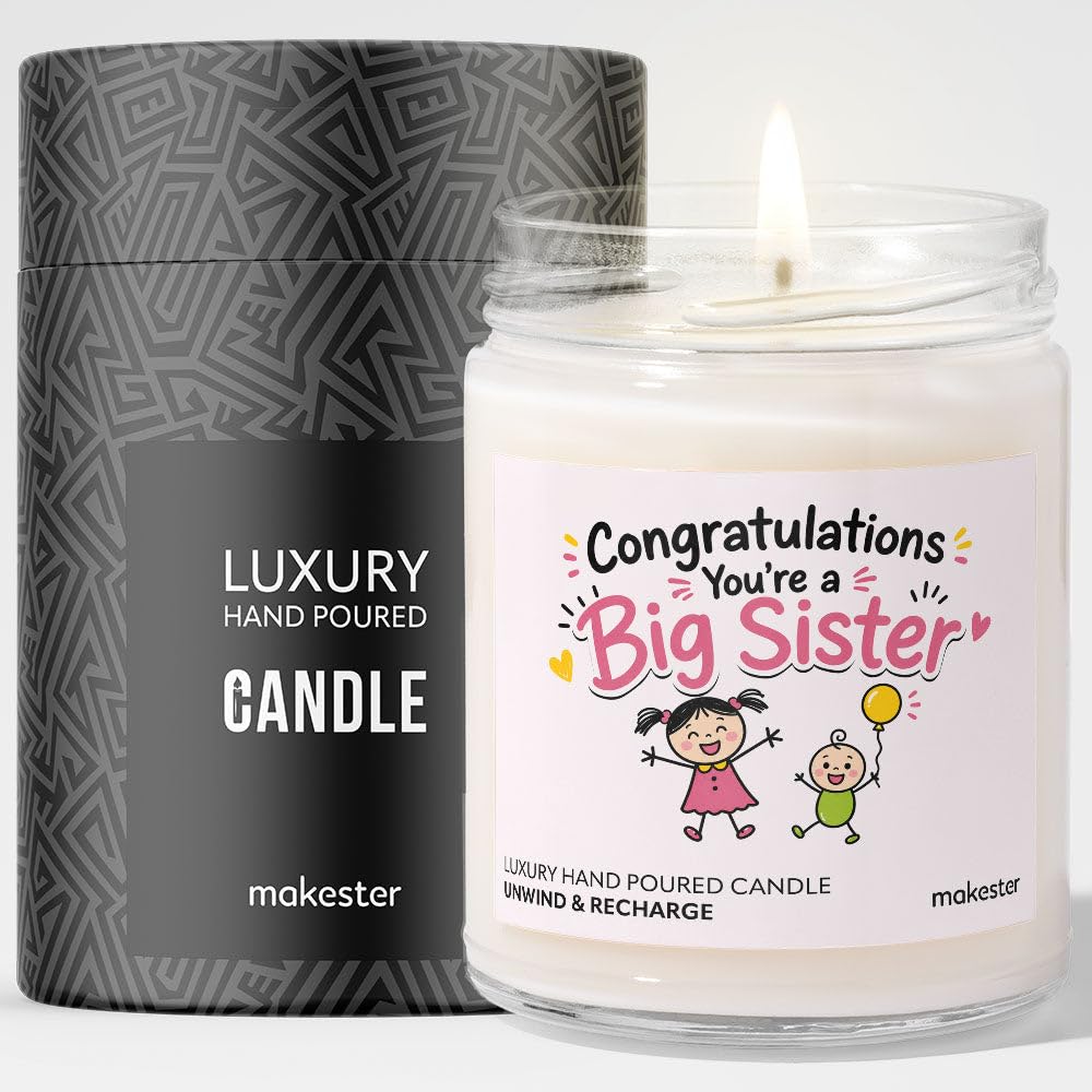 Gifts for New Big Sister - Luxury Soy Wax Candle - Vanilla, Jasmine, Sugared Almond - Makester — image 1