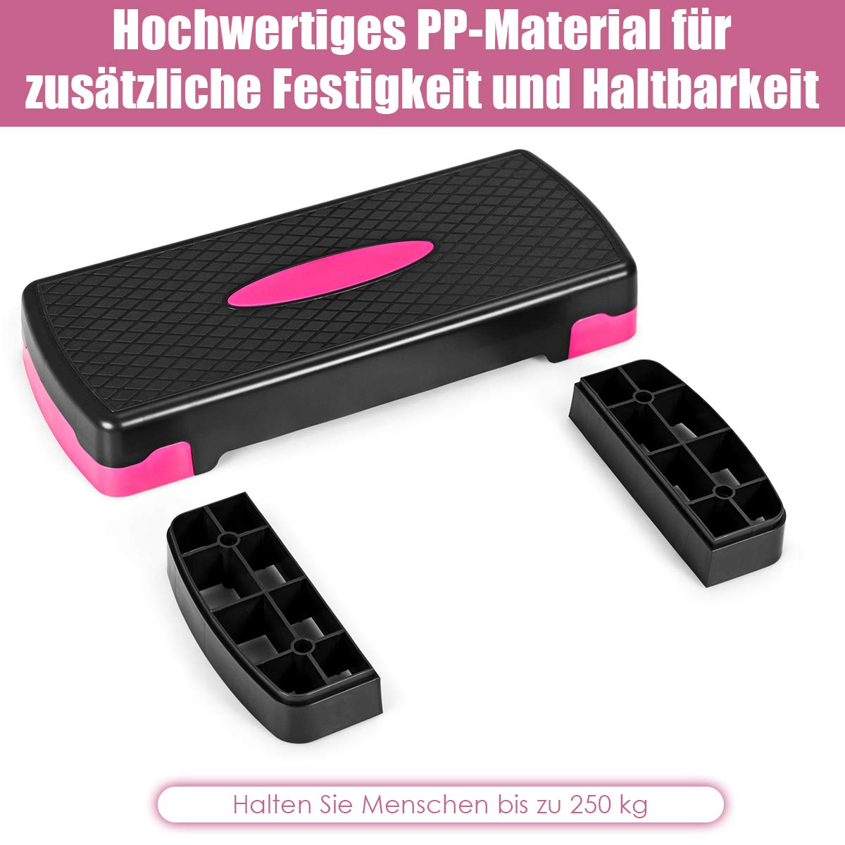 GOPLUS Aerobic Stepper, Höhenverstellbares Steppbrett, rutschfeste Step Bench, Trainingsgerät für Zuhause, mit 2 Stufen, bis 250 kg Belastbar, für Aerobic und Fitness-Workouts