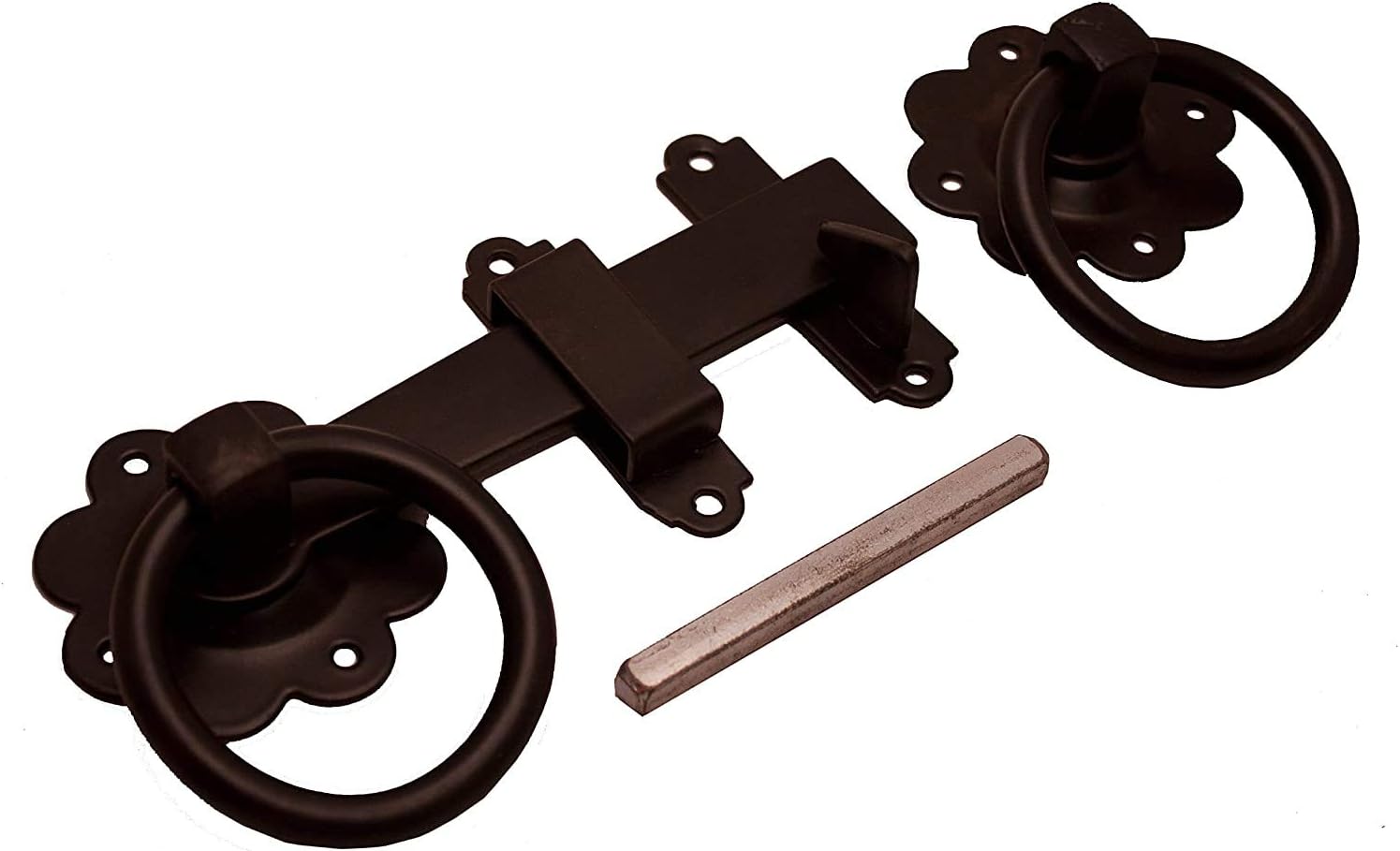 Golden GraceGate Ring Plain Latch in Black Finish, Pack Catch Metal for Outdoor Gates - 21.4cm x 12.7cm x 4 cm