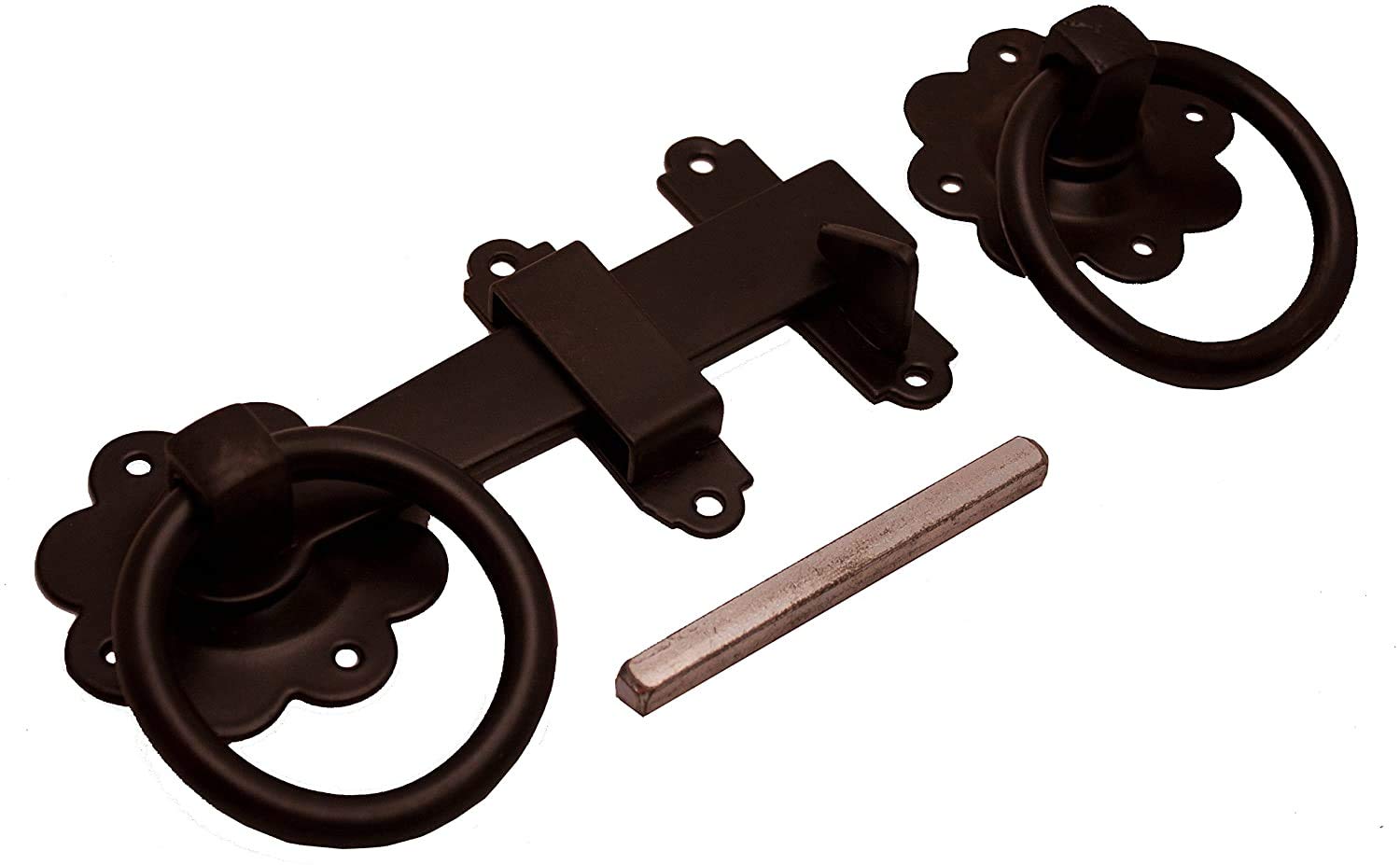 Golden GraceGate Ring Plain Latch in Black Finish, Pack Catch Metal for Outdoor Gates - 21.4cm x 12.7cm x 4 cm