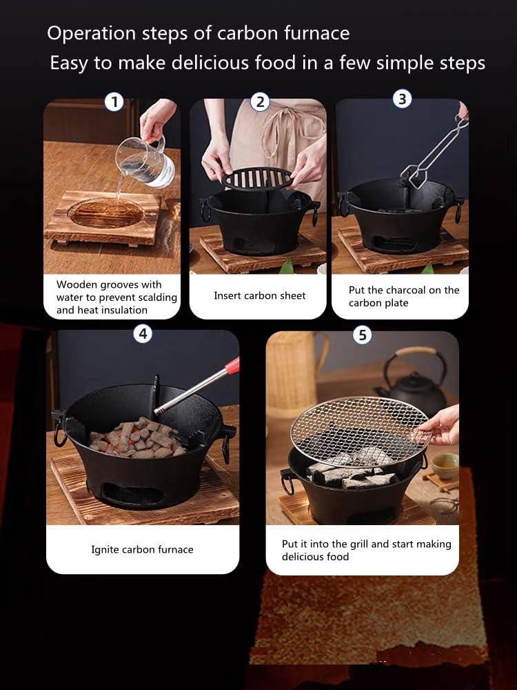Parrilla de carbón para barbacoa, parrilla de carbón de hierro fundido, parrilla Hibachi, mini parrilla de carbón, estufa de camping portátil, estufa para interior y exterior, picnic en casa, camping 7