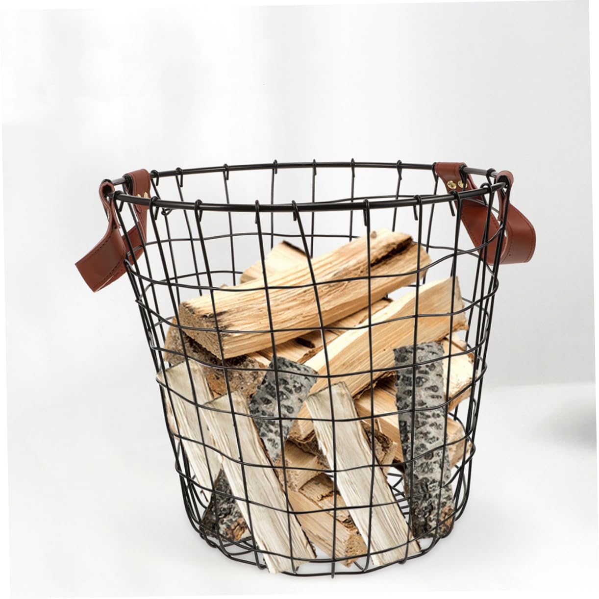 Milisten Cesta Resistente de Hierro Almacenamiento para Rústica Redonda Gran con Capacidad de Leña y para Cocina y Camping