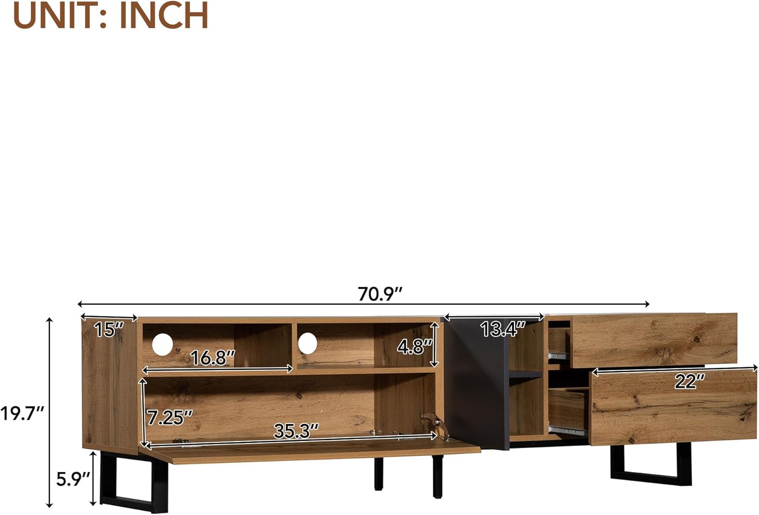 Modern TV Stand with 3 Cabinets & Open Shelves, Minimalist Wooden Entertainment Center for TVs Up to 80”, Sturdy TV Console for Living Room Bedroom Decor