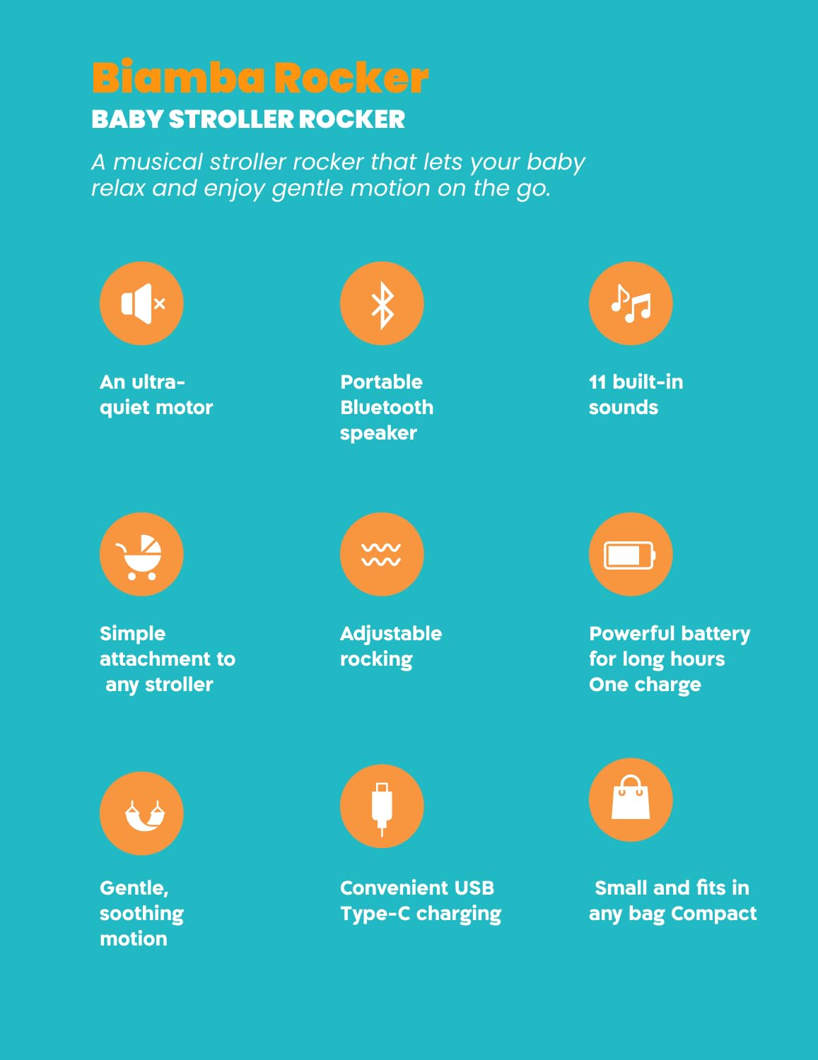 Automatic Baby Rocker for Stroller - Multi-Function Universal Stroller Rocker & White Noise Sound Machine for Baby, Rocking Device & Portable Sound Machine Travel w/Built-in Sounds & Speaker