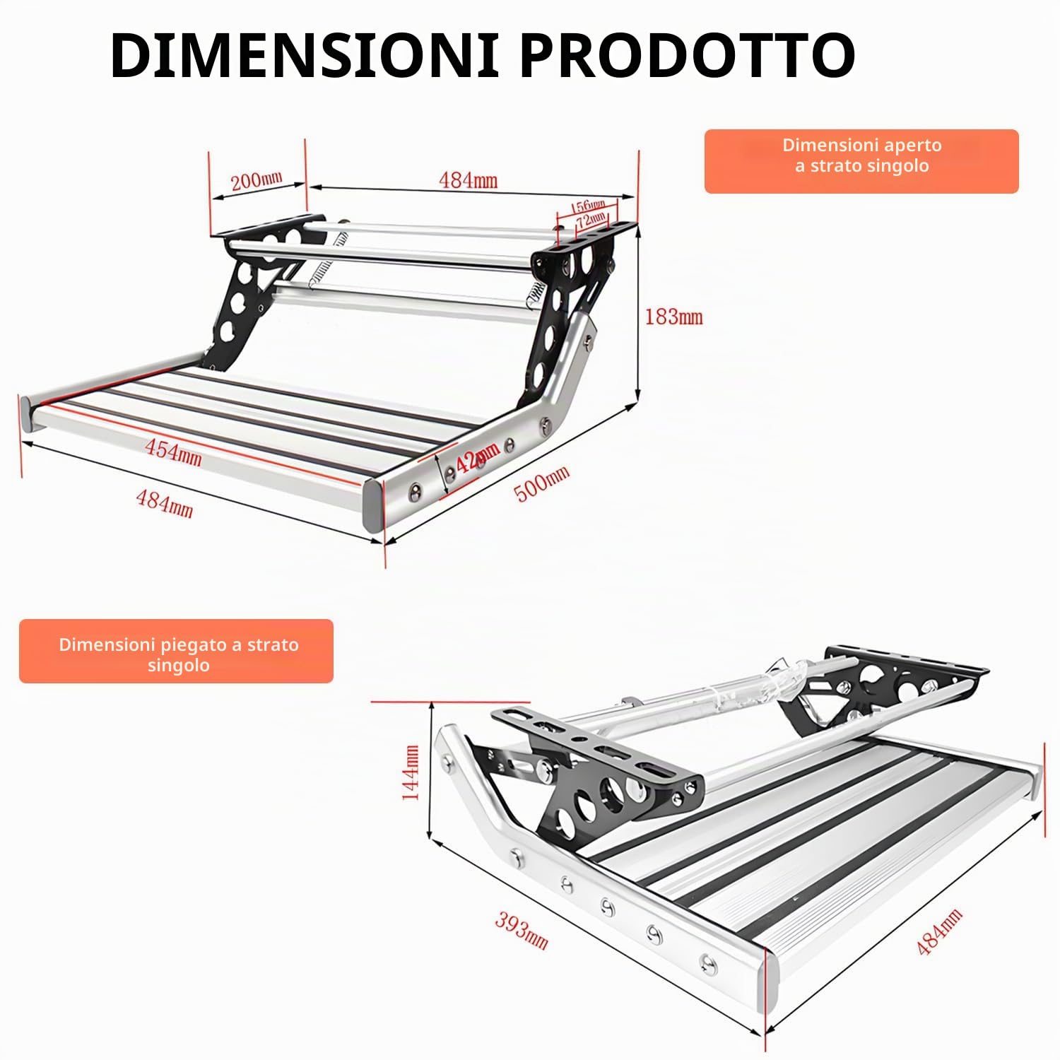 Gradino Camper,Gradino per Camper in Lega di Alluminio con Strisce Antiscivolo,Raccordi per Gradini per Roulotte Pieghevoli,Super capacità di Carico di 200 kg,Adatto a Camion e Roulotte