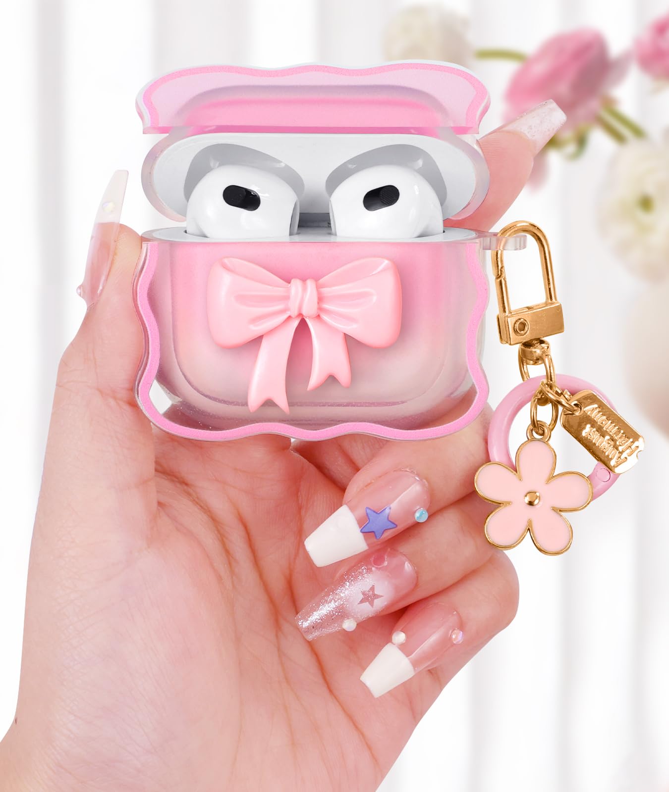 Boaretiu for Airpods 3 Case for Women Girls Girly Cute Kawaii - Girlish Stylish Shell Wave Design Cover with Carabiner and Airpods Gen 3