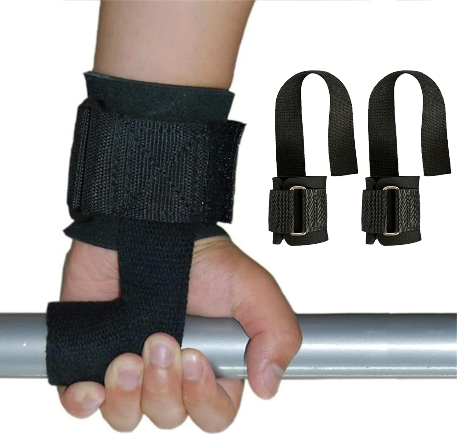 UROCK Power Weight Lifting Bar Straps with Wrist Support Wraps, Gym Workout, Bodybuilding, Powerlifting, Strength Training for Men & Women (Black)-picture-19