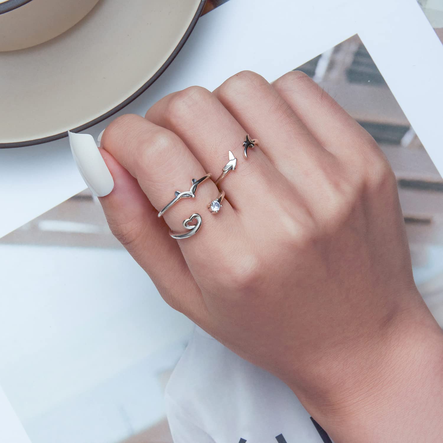 WBDWWTD Anillo de Plata de Ley 925 con diseño de pájaro Doble Abierto para Mujeres y niñas.