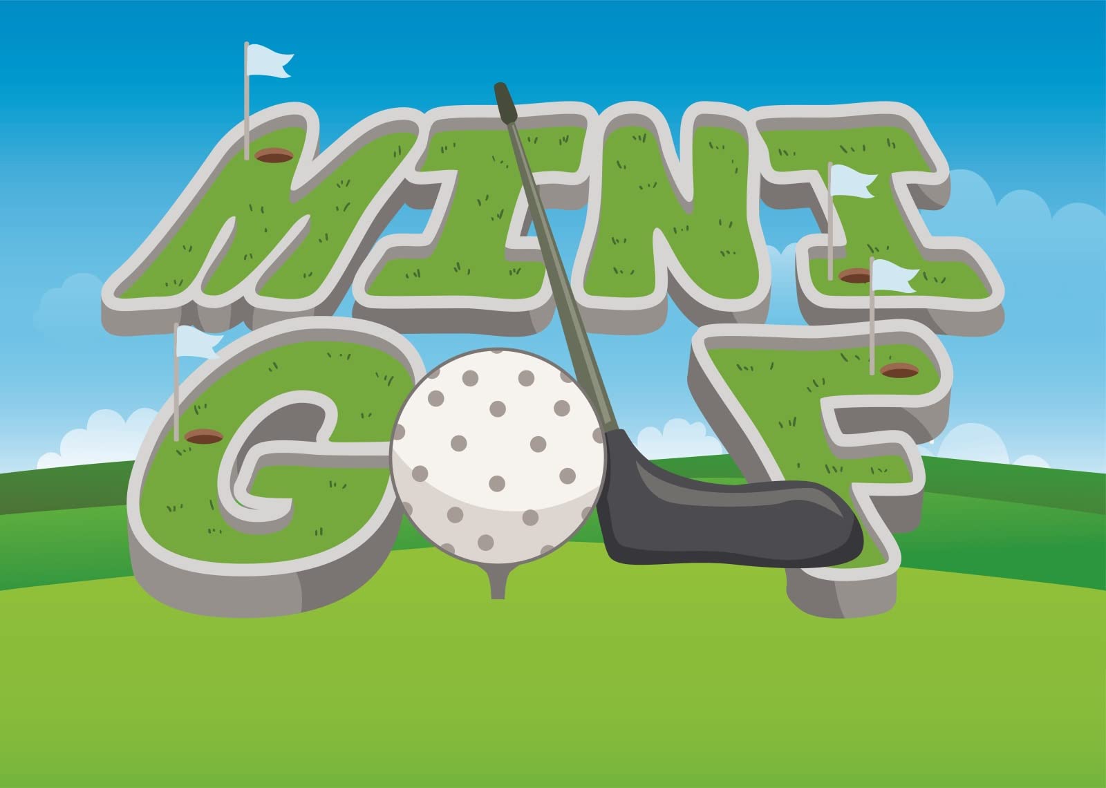 BELECO 5x3ft Fabric Golf Backdrop Mint Golf Banner Golf Ball Flag Green Grass Field Blue Sky White Clouds Background Golf Party Decorations Birthday