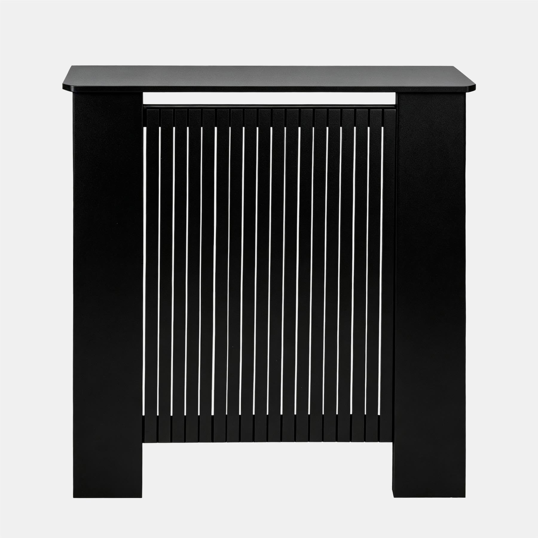 OHS Black Radiator Cover Small Ribbed Wooden Slats Top Shelf Heater Cover