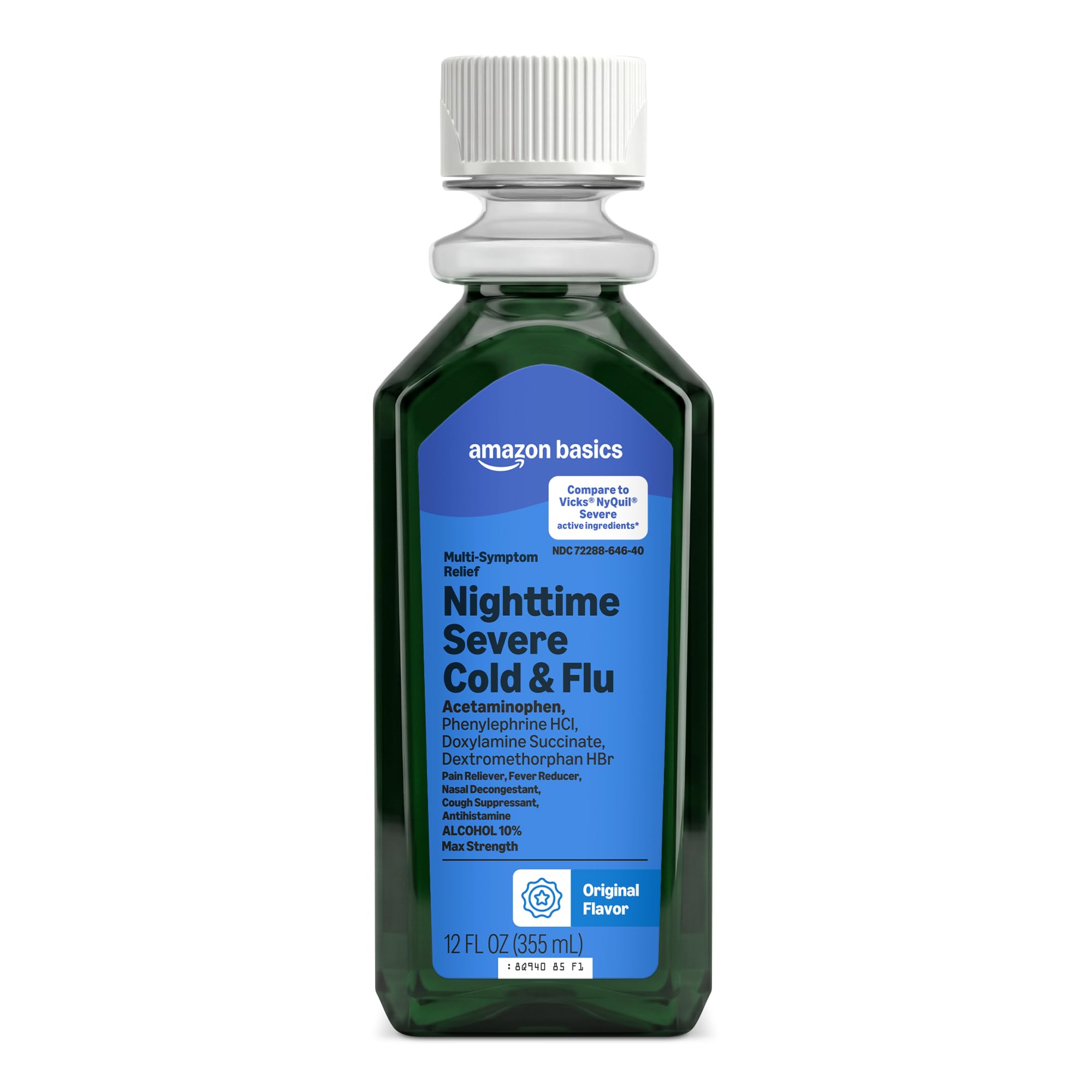 Amazon Basic Care Nighttime Severe Cold and Flu Liquid
