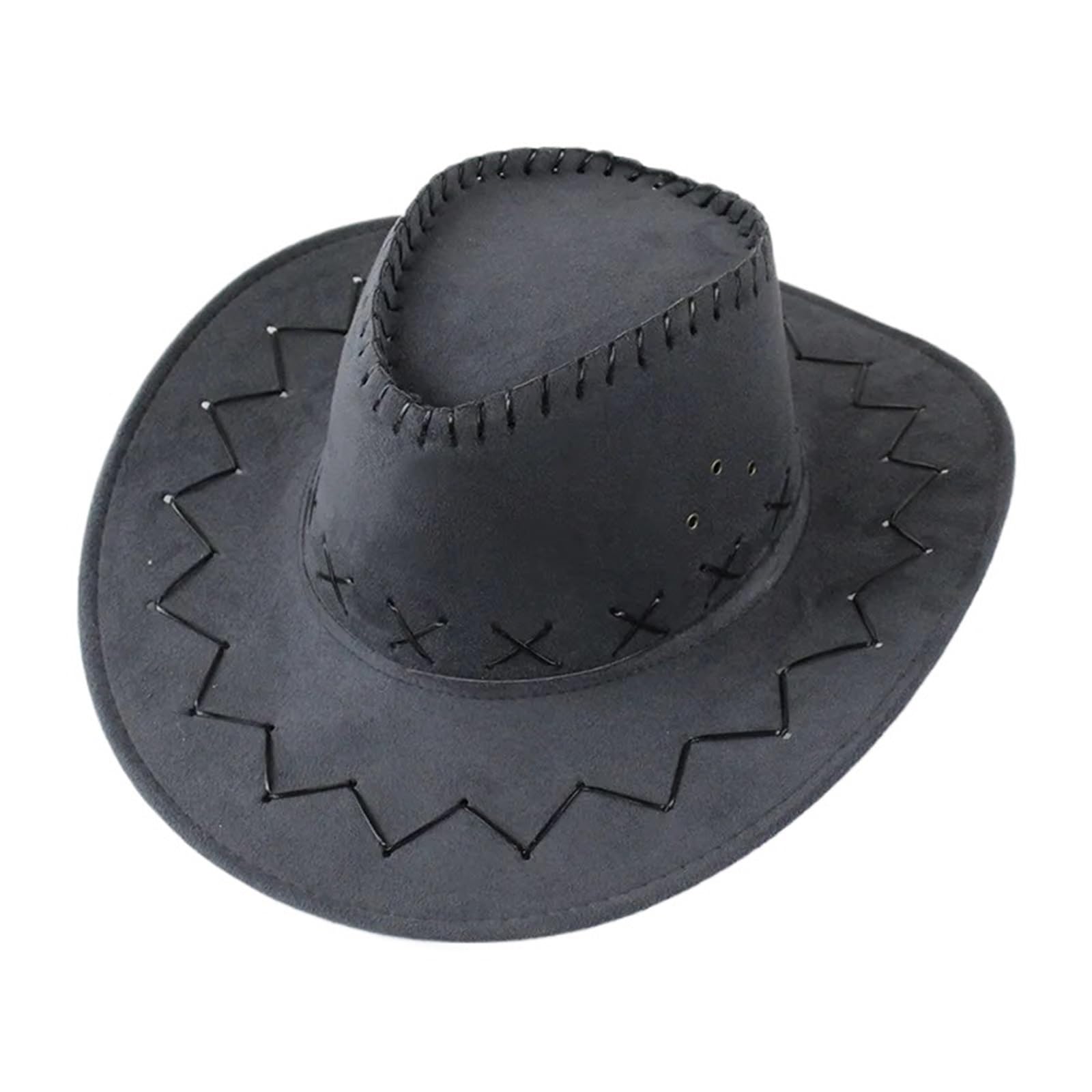 vrfvsdasAAS Cowboy Hat Vintage Cowboy Hat Unisex Wide Brim Jazz Hat Streetwear Fancy Dress(Grey)