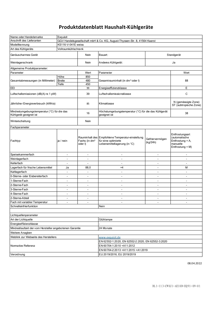 Exquisit Frigorífico completo KS116-V-041E blanco | 88 l de capacidad útil | blanco