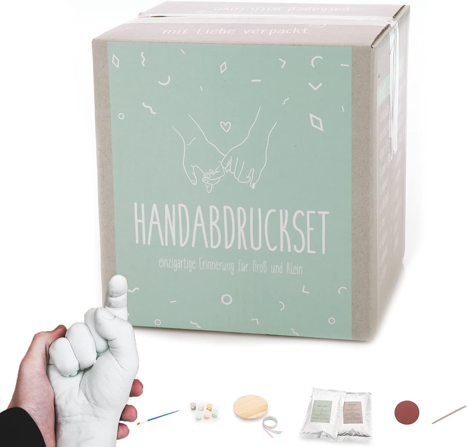 p+ praxy Handprint Set for Couples or The Whole Family, All-in-one 3D Hand Casting Kit Made of Plaster