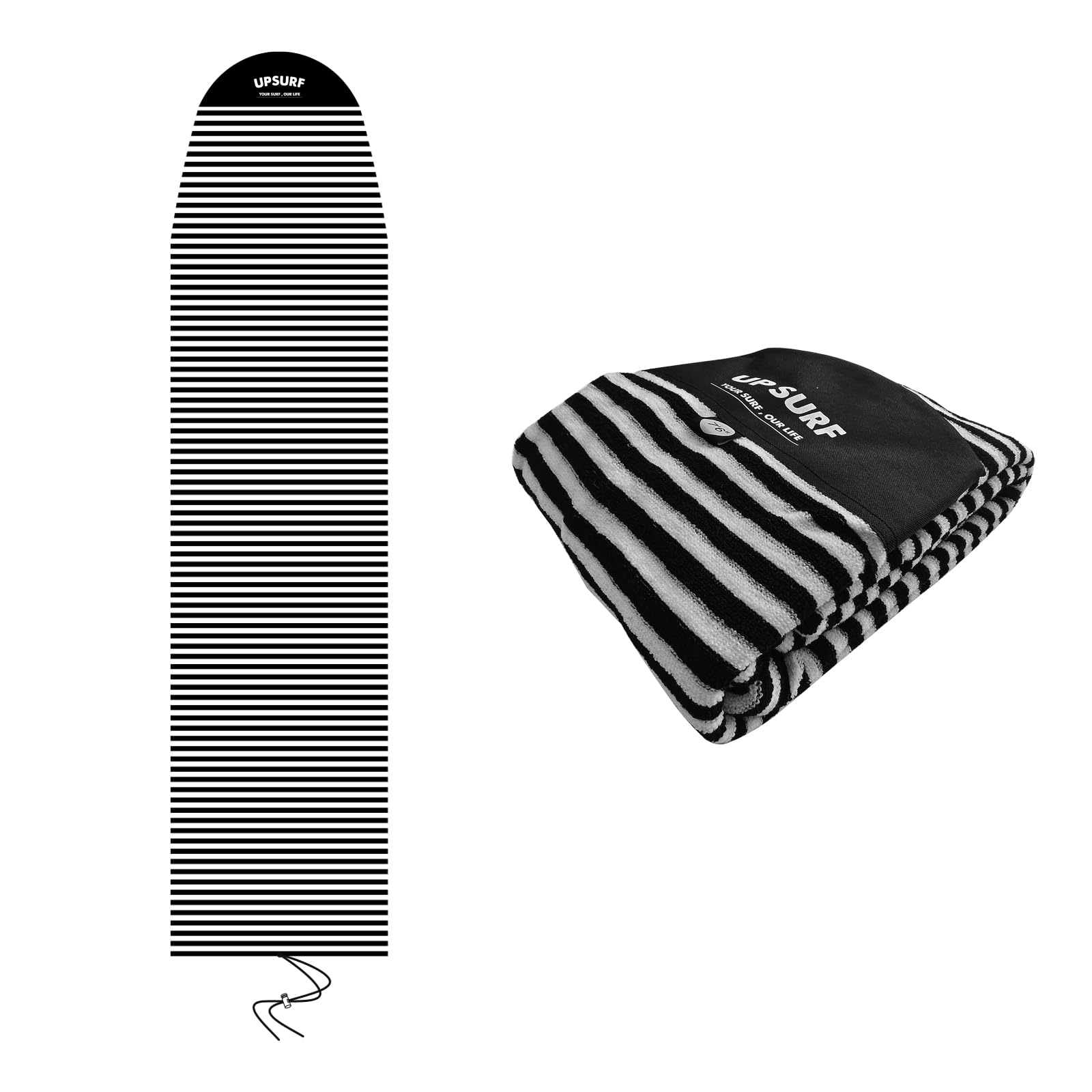 UPSURF 7'6"/8'/8'6"/9'/10'Surfnoard Sock Cover-Long Board Sock Cover Light Protective Bag for Your Surf Board (Black+White 7.6")