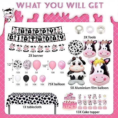 Cow Party Decorations, Cow Print Birthday Decorations Include Pink Cow Balloon Garland Arch Kit Tablecloth Happy Birthday Banner Toppers Balloons For Farm Cow Themed Birthday Party Supplies For Girl #TOP2