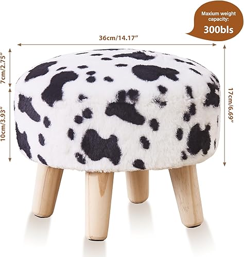 Miniatura 3 de Cpintltr Reposapiés redondo, taburete otomano de lana de conejo con hongos, taburete de madera maciza, pequeño tapizado otomano, taburete para