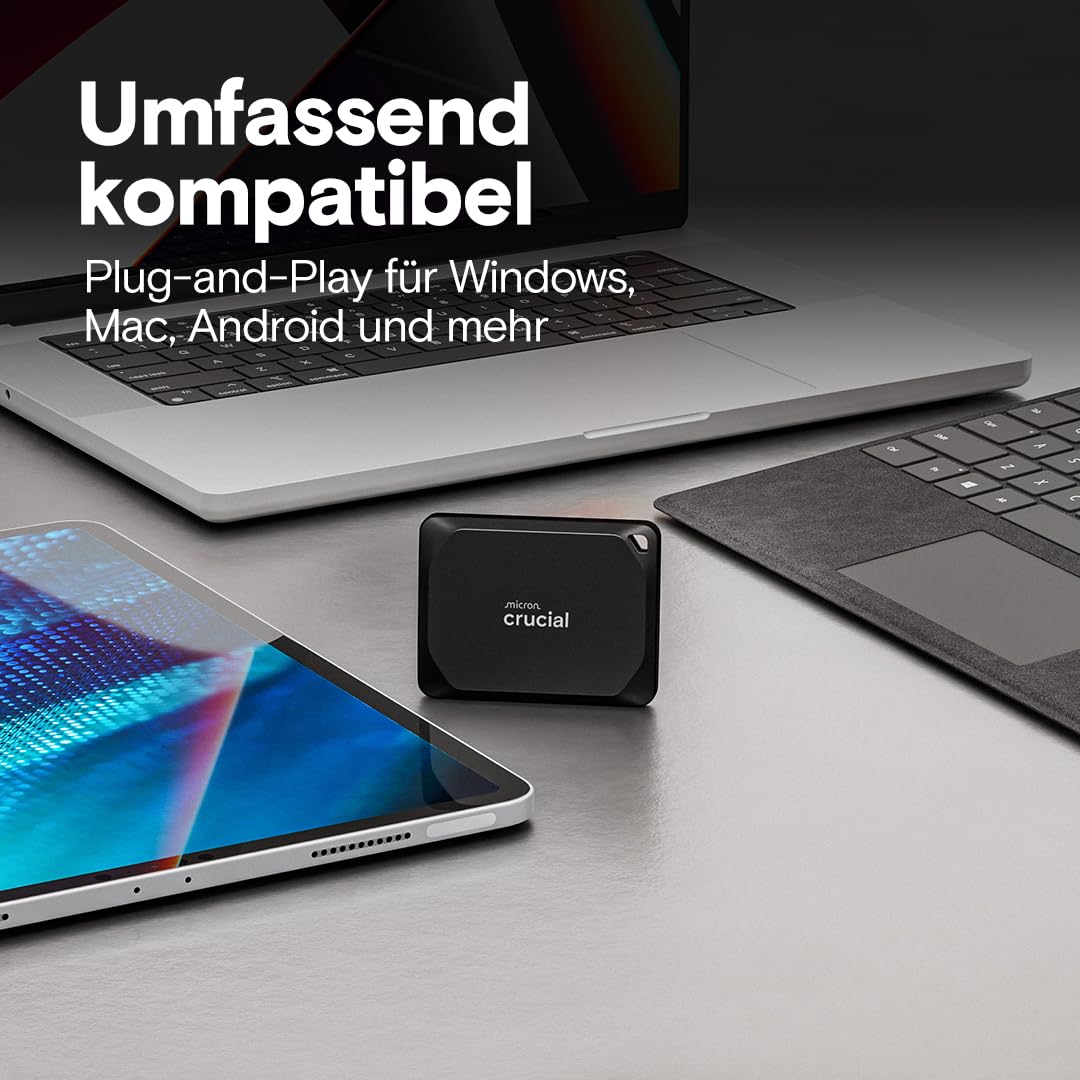 Crucial X10 Pro 1TB Externe SSD Festplatte, bis zu 2100MB/s Lesen und 2000MB/s Schreiben, Portable Solid State Drive, USB-C 3.2, PC und Mac, Wasser- und Staubgeschützt - CT1000X10PROSSD902