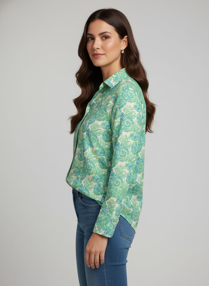 ANNI Designer Bedrucktes Damenhemd aus Baumwollmischgewebe, langärmelig, normale Passform, Hemdkragen, legere Bürokleidung, elegante Western-Kleidung für den Alltag, Hochzeit, Party