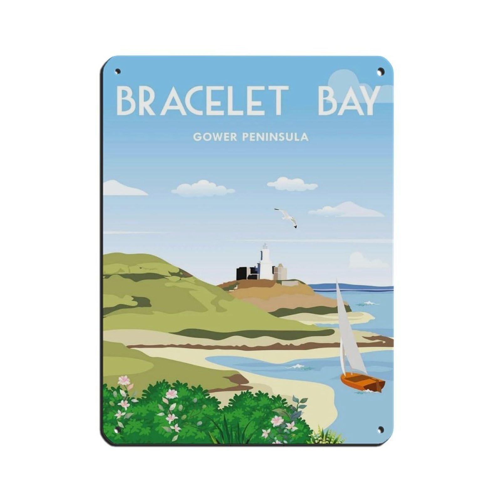 Mumbles Travel Poster,Bracelet Bay Gower Peninsula Retro Poster Metal Tin Sign Chic Art Retro Iron Painting Bar People Cave Cafe Family Garage Poster Wall Decoration 12x16inch(30x40cm)