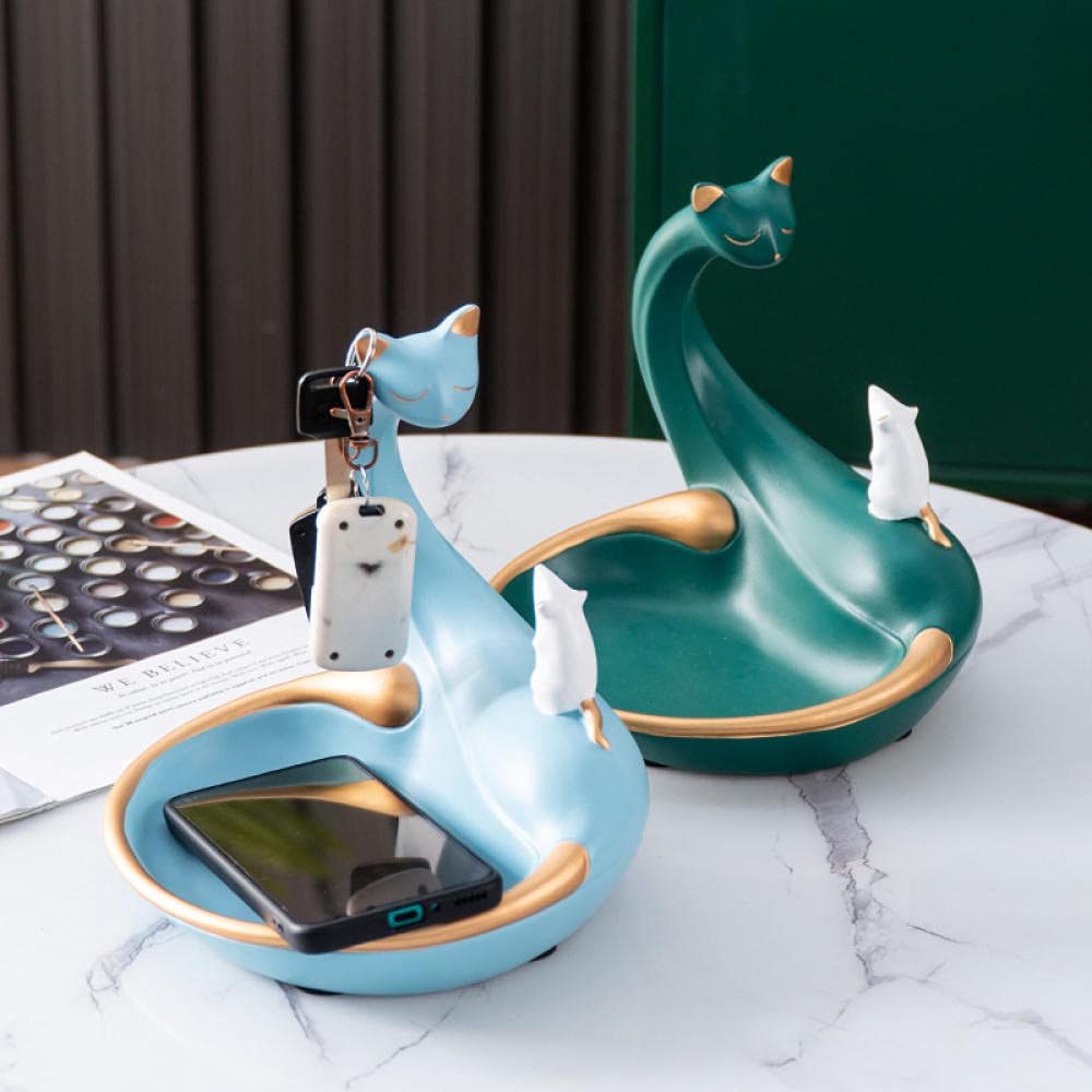 UDRJU Scultura Decorazione Estatuillas De Arte De Resina Caja De Almacenamiento De Gato Decoración para El Hogar-C