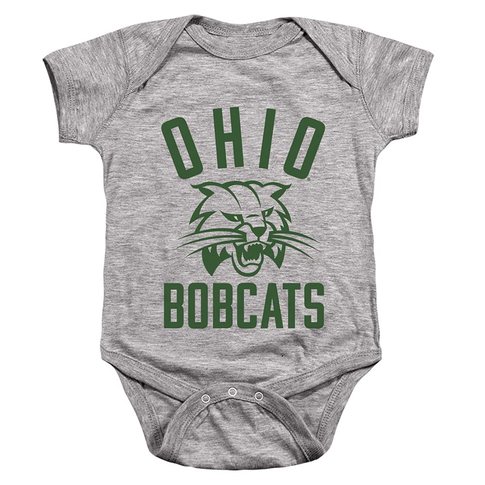 Ohio University Official One Color Bobcats Logo Unisex Infant Snap Suit for Baby,Athletic Heather, 6 Months