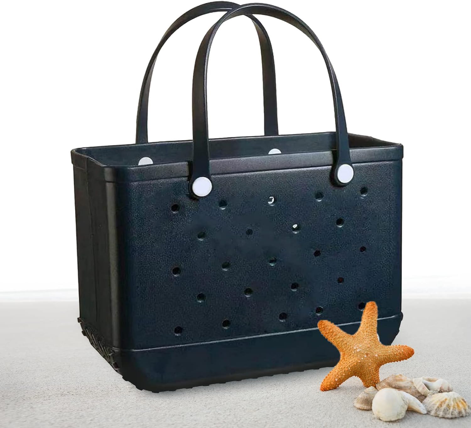 Borsa da Spiaggia EVA/Grande Borsa Estiva Impermeabile e Lavabile/Borsa da Spiaggia in Gomma con Fori/per Spiaggia, Piscina, Sport, Mercato (Nero)