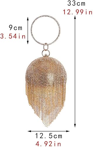 Miniatura 4 de UMREN Bolso de mano redondo para mujer, diseño de bola de cristal, borla para fiesta de boda