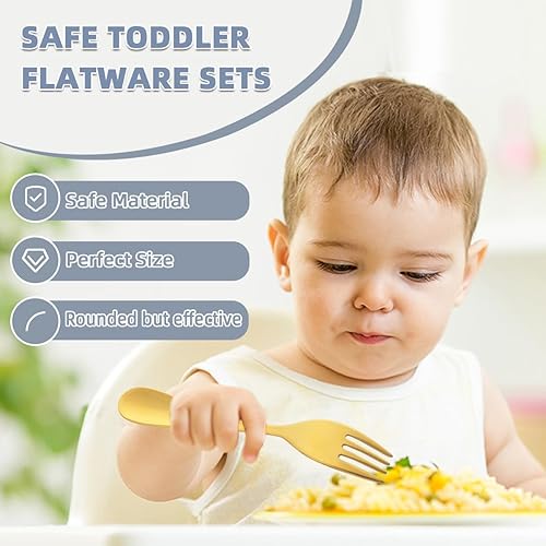 Miniatura 6 de Juego de cubiertos de acero inoxidable para niños de 6 piezas, 2 tenedores seguros para niños + 2 cucharas de bebé + 2 cuchillos para niños