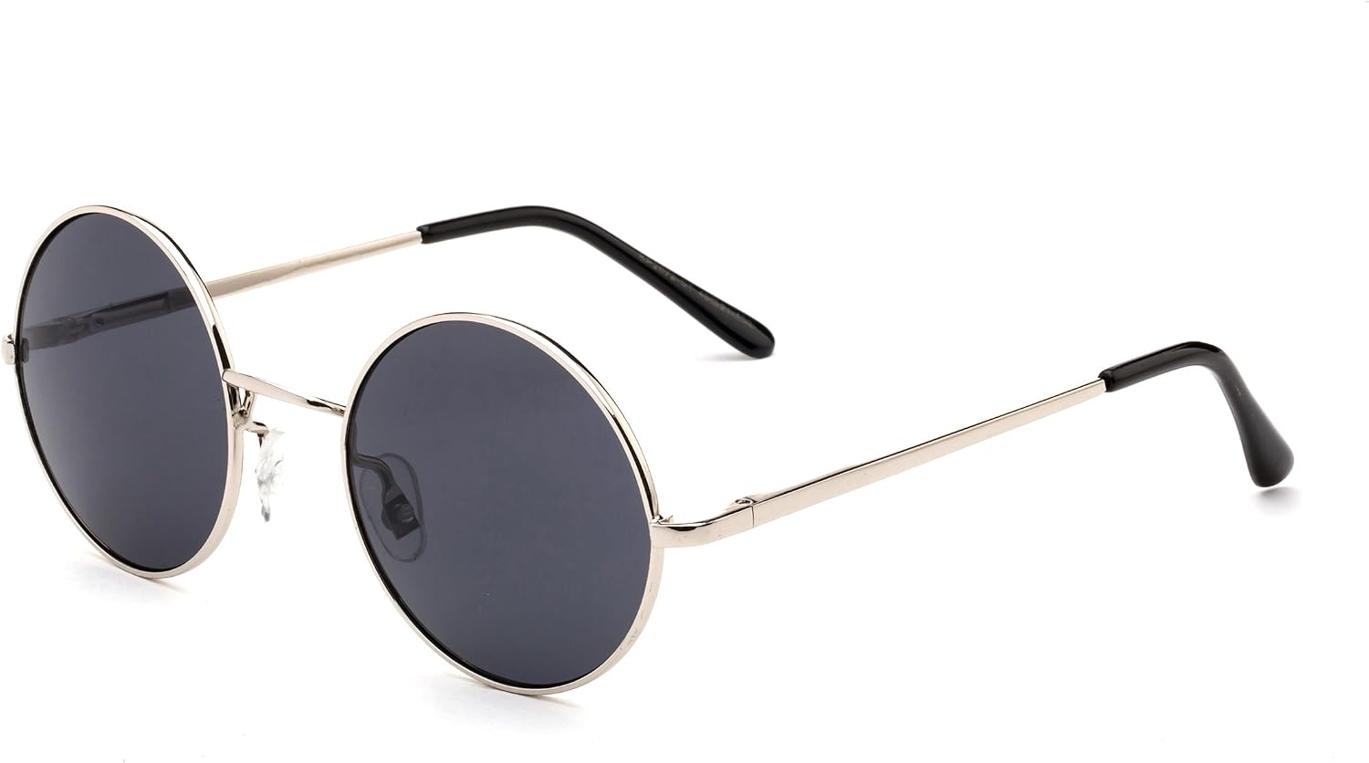 Junior 60's Vintage Round Kids Sunglasses Metal Rim Hippie Flash Lens Spring Arm