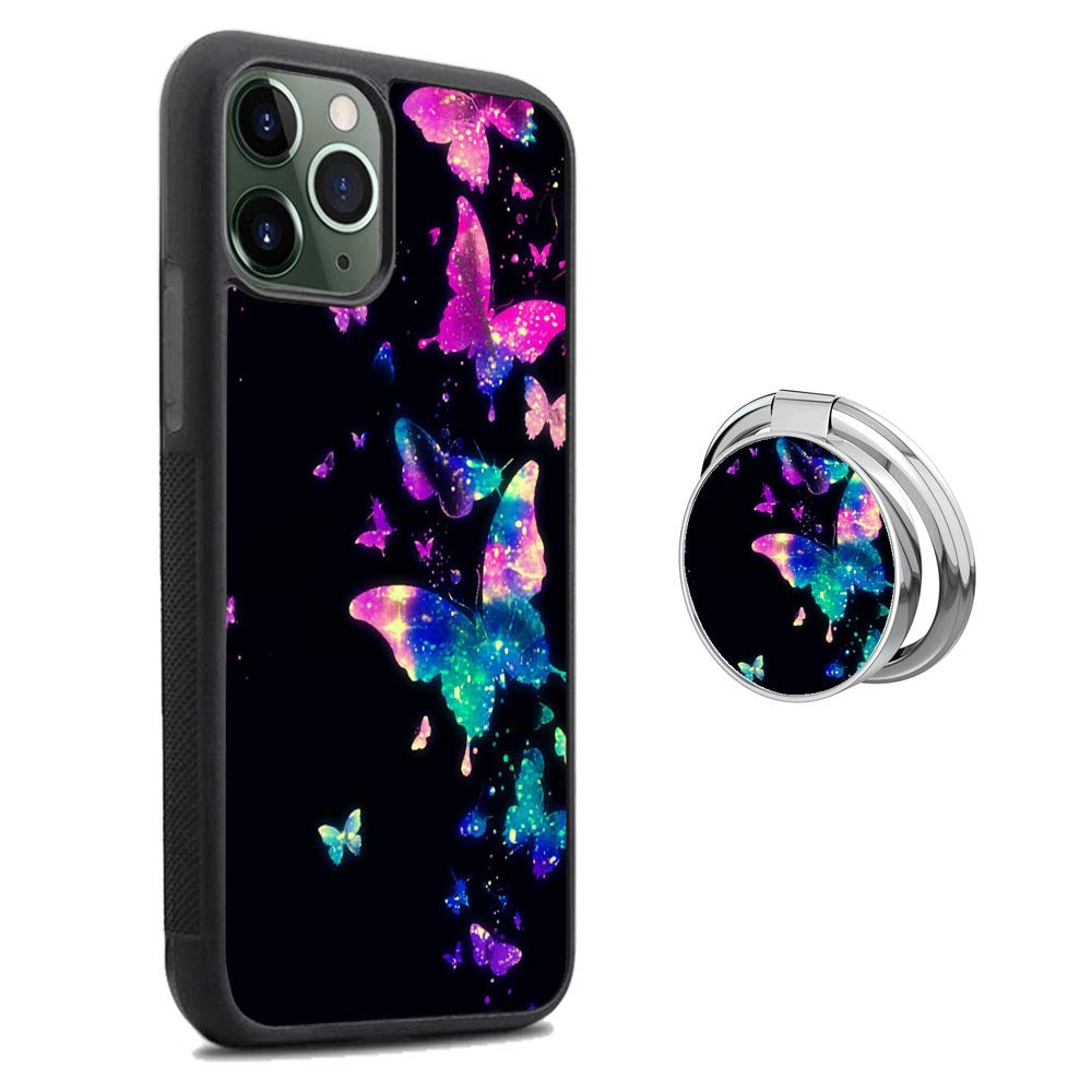 Fluorescent Butterfly iPhone 11 Pro Max Case with Grip Ring Holder Multi-Function Cover Slim Soft and Hard Tire Shockproof Protective Phone Case Slim Hybrid Shockproof Case for iPhone 11 Pro Max