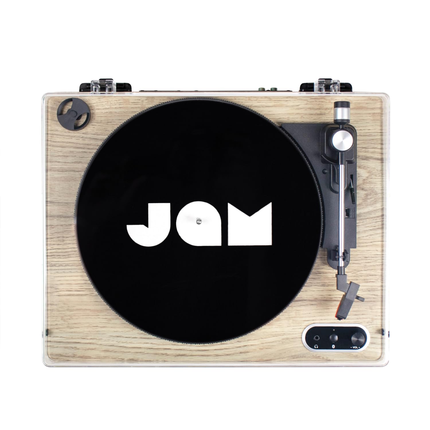 JAM Sound Stream Turntable, Portable Wireless Vinyl Record Player, Bluetooth, USB Connection, RCA Output, Aux-In, 3 Speed RPM, Dust Cover - Woodgrain