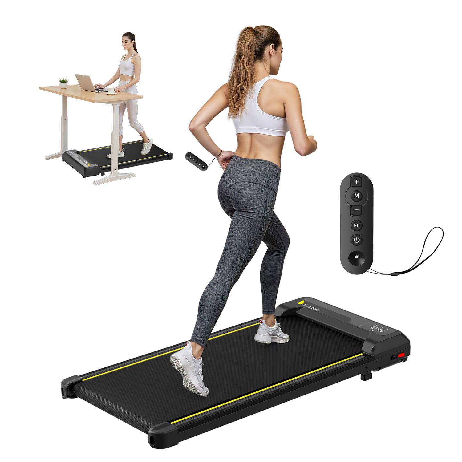 OWLSKY Walking Pad, 2 in 1 Under Desk Treadmill for Home & Office, 2.5HP Quiet Mini Treadmill Max 250lbs with Remote Control & LED Display, Compact Tapis Roulant