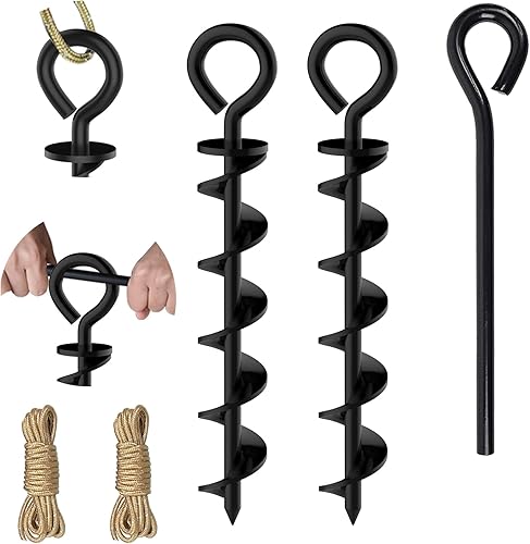 Eurmax USA Canopy Stakes Tent Stakes Dog Tie Out Stakes Corkscrew Shape Steel Trampoline Stakes with Iron Rod Installation Tool & Wind Ropes disponible en Yaxa Peru