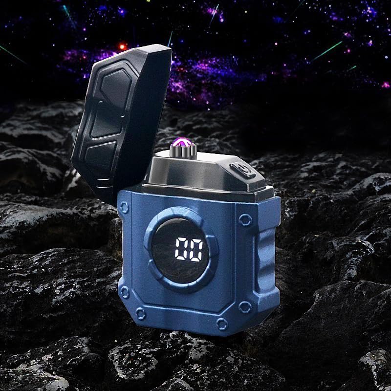 Metallic Blue USB Rechargeable Electric Lighter,Creative and Cool Design,Windproof Electronic Arc Lighter,Personalized Lighter for Gifts for Men and Girl,Birthday, Outdoor,Barbecue (e2)