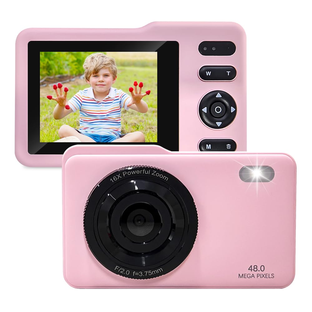 Digital Camera, Dummy Camera for Kids with 64GB Card FHD1080P 16x Zoom Anti Shake ，Exquisite Compact and Portable for Boys, Girls Kids. (Pink)